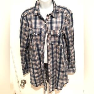 RUBBISH BLUE PLAID LONG BUTTON SHIRT
